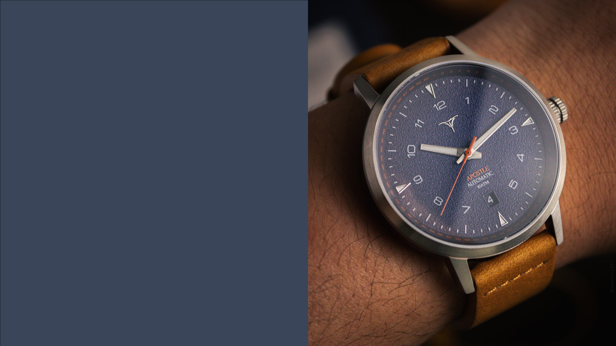 Blue dial automatic watches V-Apostle for men with Brown Horween Leather Straps | Vstelle Watch