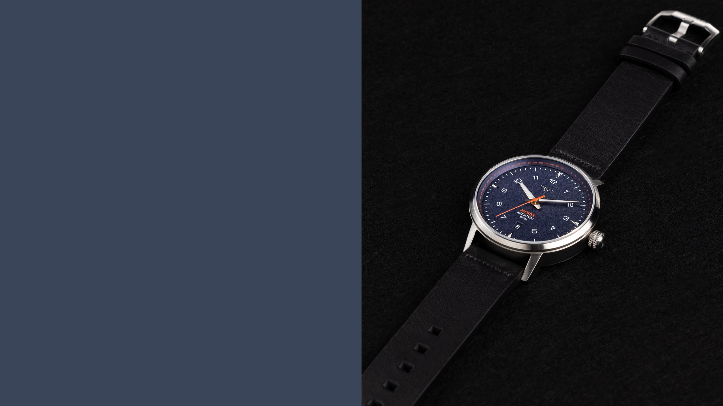 Blue dial automatic watches V-Apostle for men with Black Horween Leather Straps | Vstelle Watch