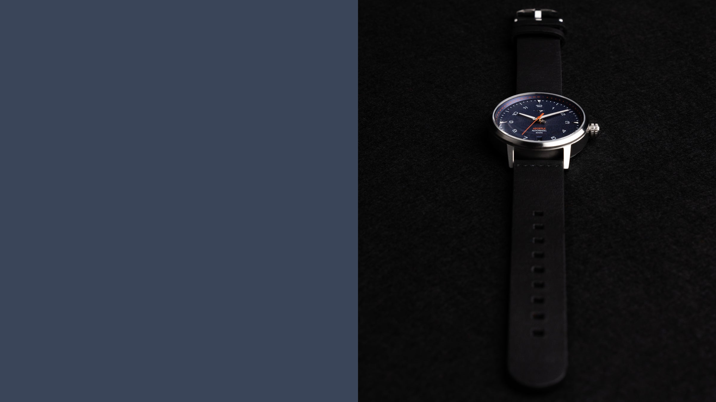 Blue dial automatic watches V-Apostle for men with Black Horween Leather Straps | Vstelle Watch