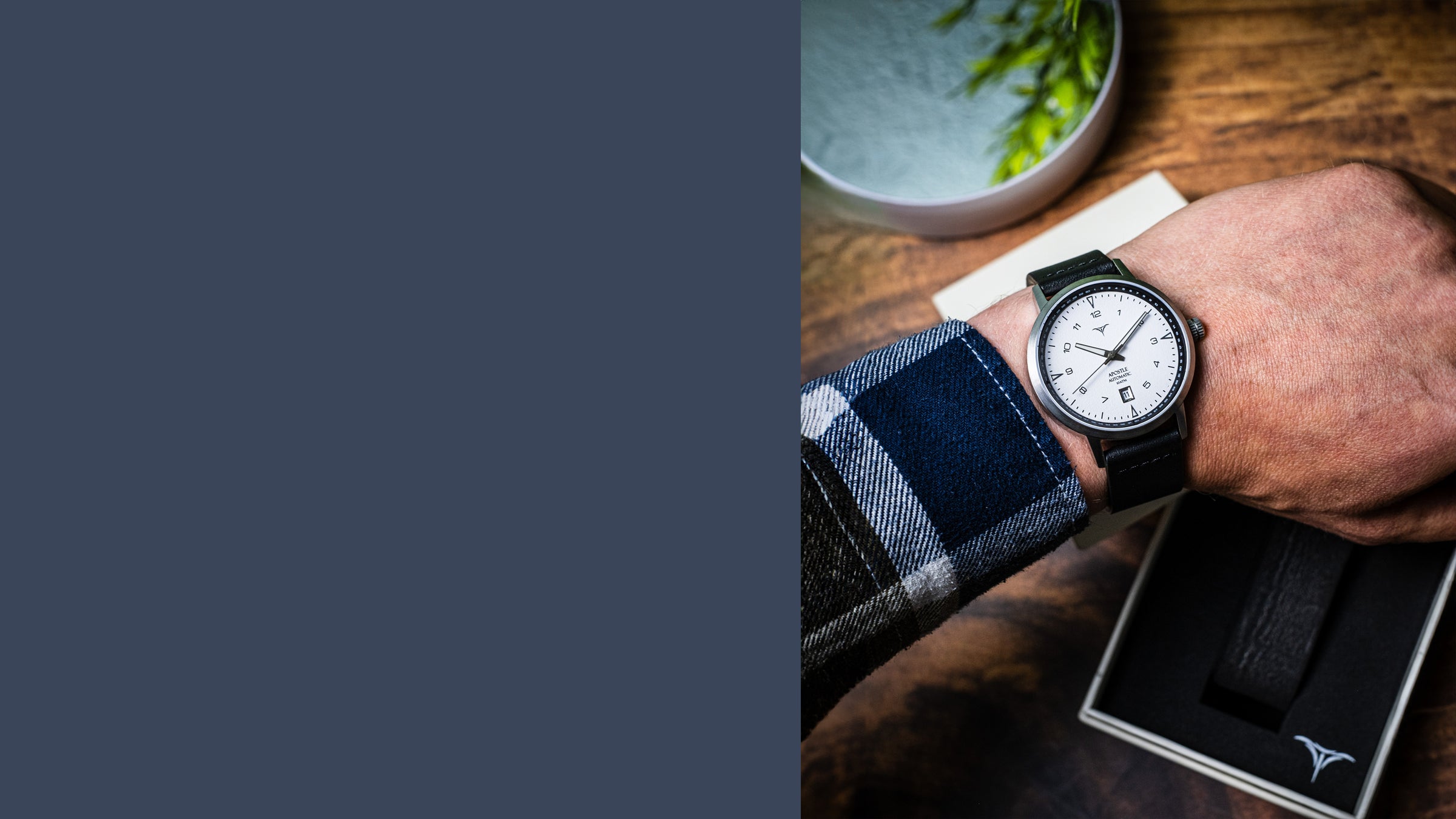 White dial automatic watches V-Apostle with Black Horween Leather Straps | Vstelle Watch