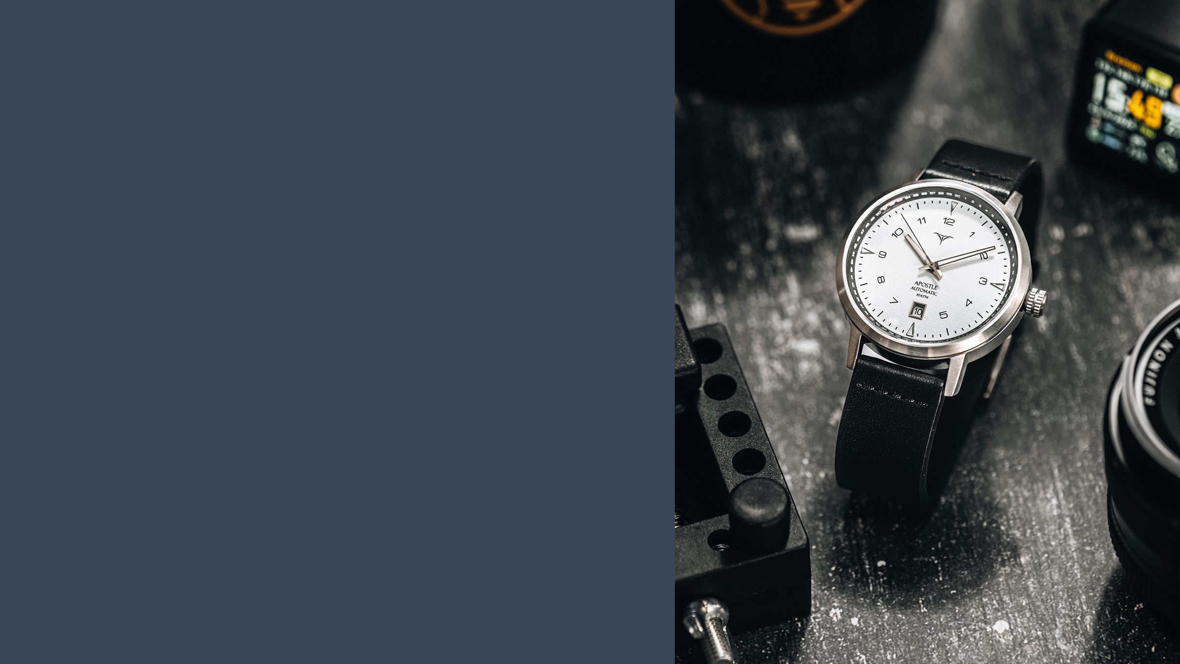 White dial automatic watches V-Apostle with Black Horween Leather Straps | Vstelle Watch