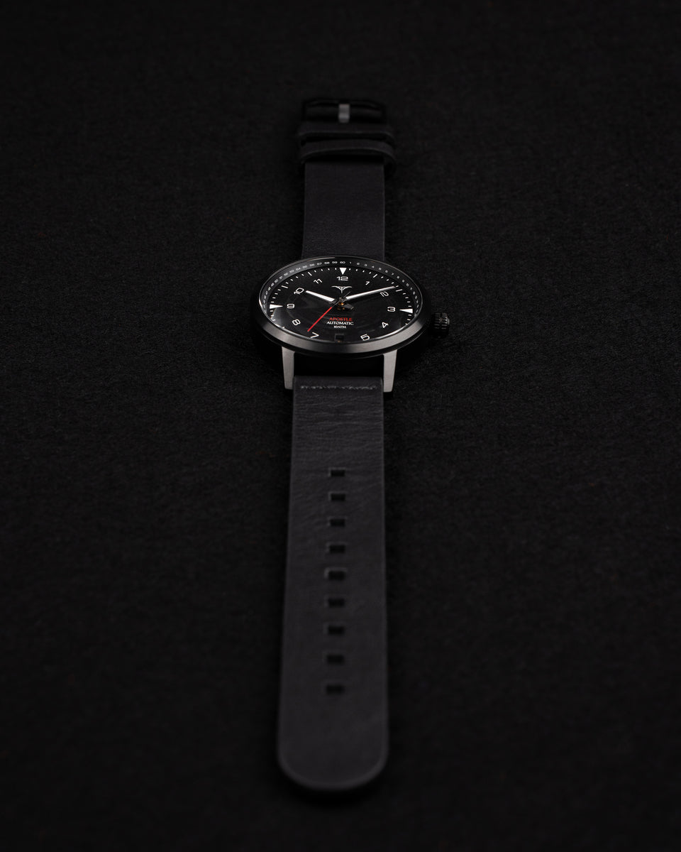 Black dial automatic watches V-Apostle with Black Horween Leather Straps | Vstelle Watch