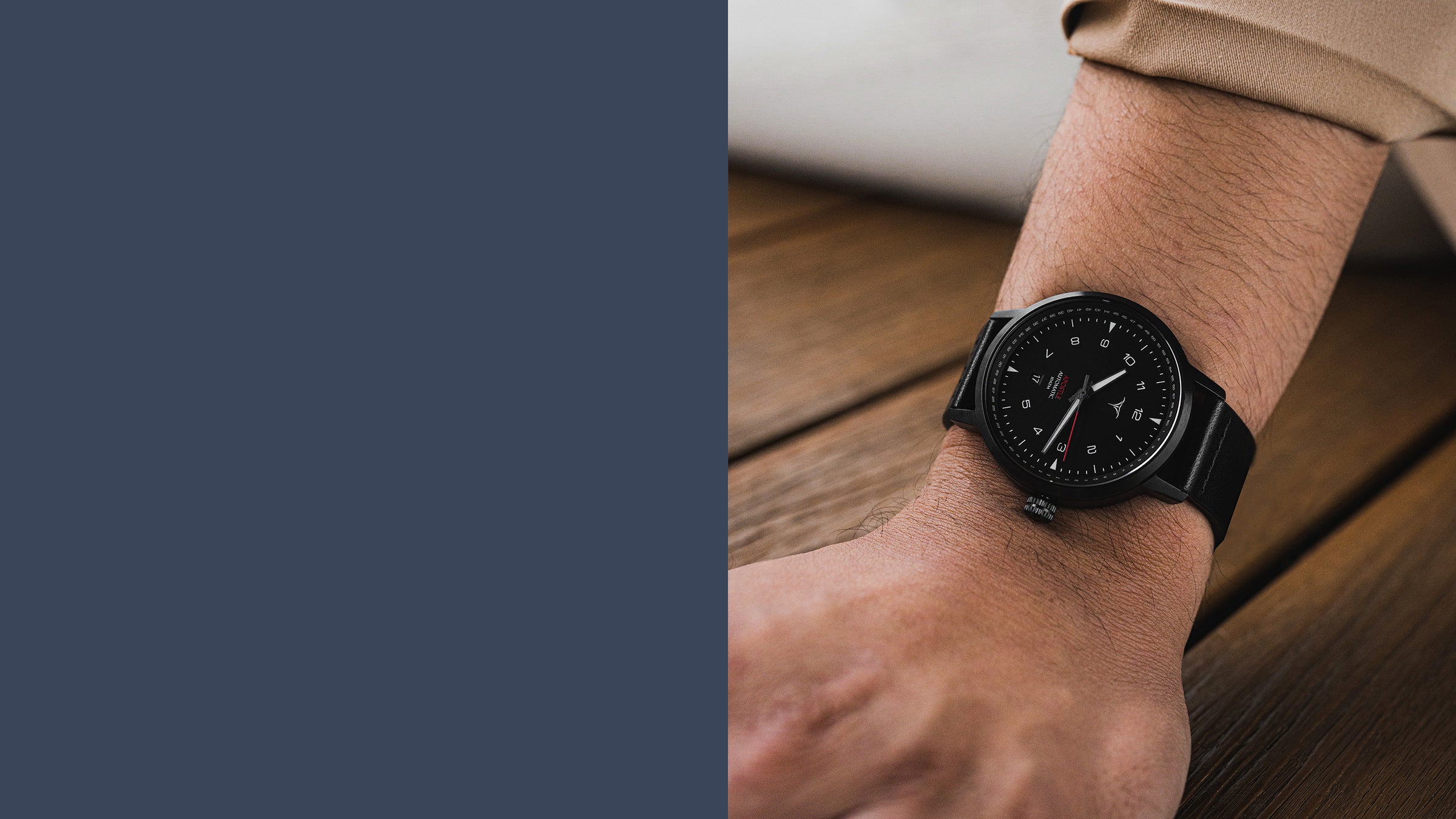 Black dial automatic watches V-Apostle with Black Horween Leather Straps | Vstelle Watch