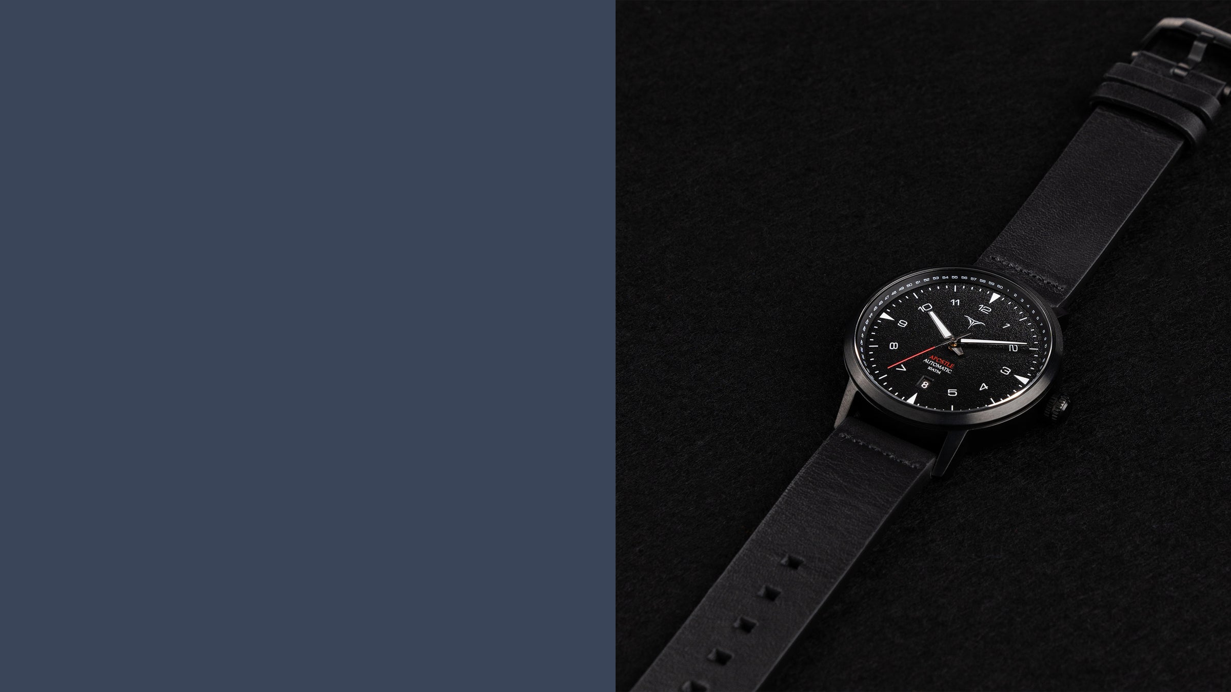 Black dial automatic watches V-Apostle with Black Horween Leather Straps | Vstelle Watch