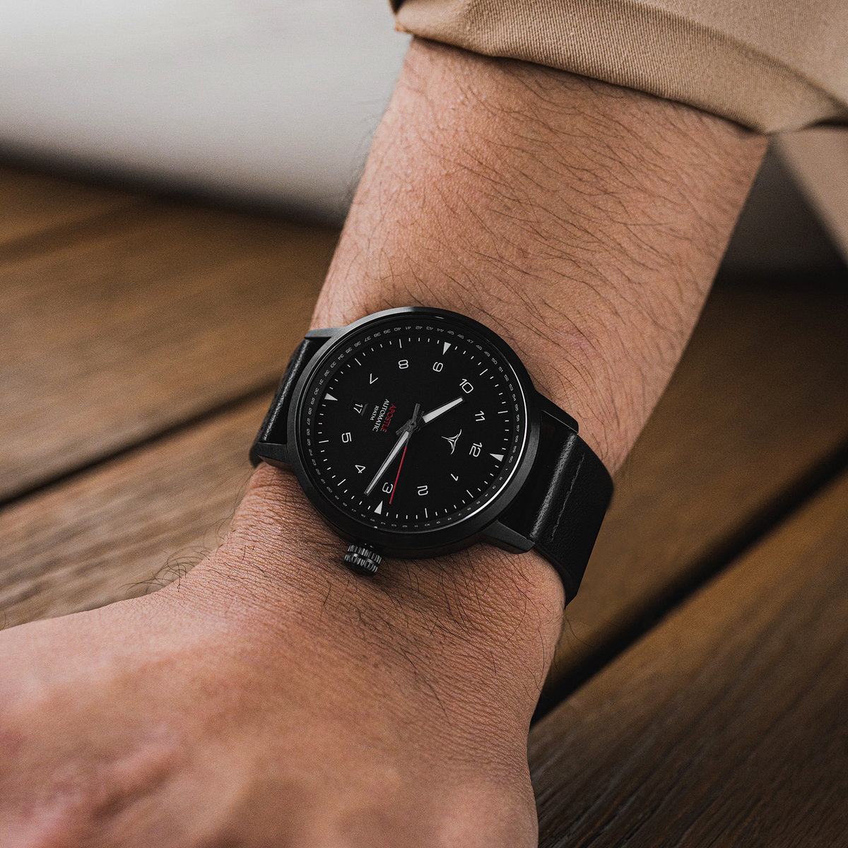 Black dial automatic watches V-Apostle with Black Horween Leather Straps | Vstelle Watch