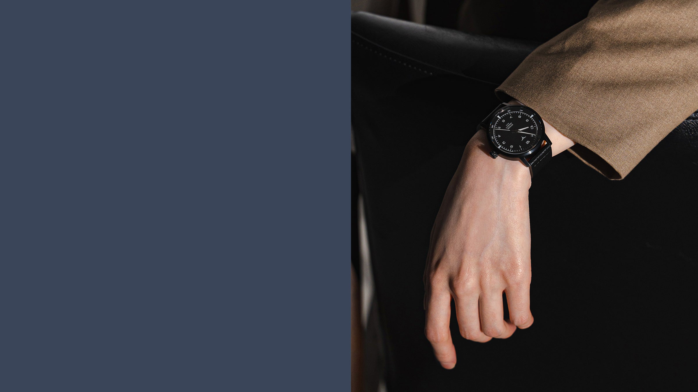 Black dial Swiss Made quartz fashion watches V-Pioneer with Black Horween Leather Straps | Vstelle Watch