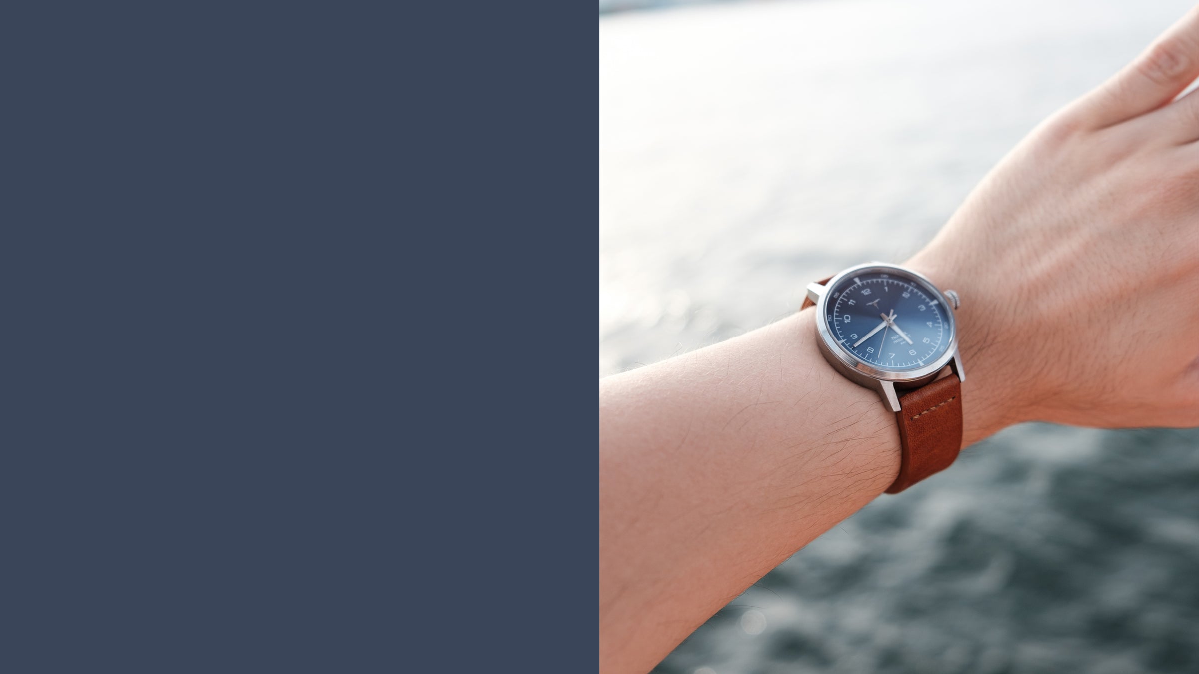 Sunray Blue dial Swiss Made quartz wrist watch V-Pioneer with Brown Horween Leather Straps | Vstelle Watch