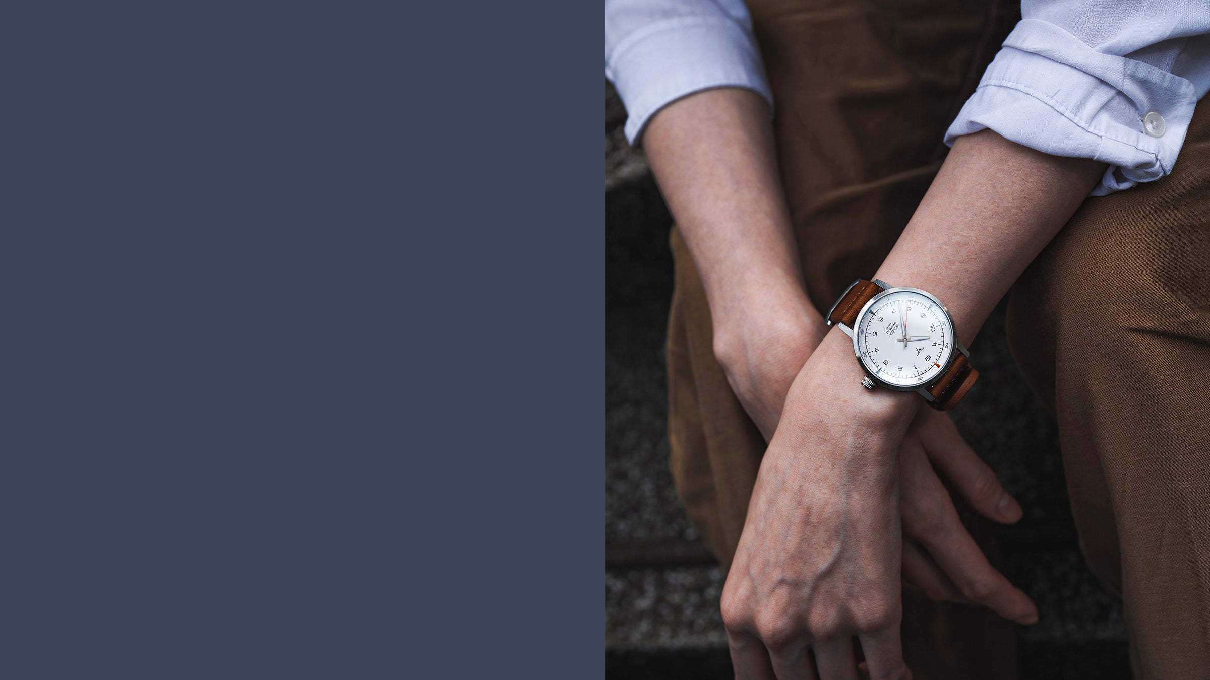 White dial Swiss Made quartz wrist watch V-Pioneer with Brown Horween Leather Straps | Vstelle Watch