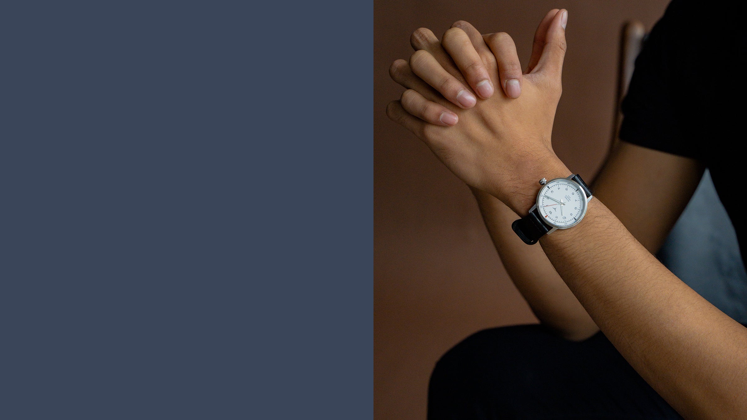 White dial Swiss Made quartz wrist watch V-Pioneer with Black Horween Leather Straps | Vstelle Watch