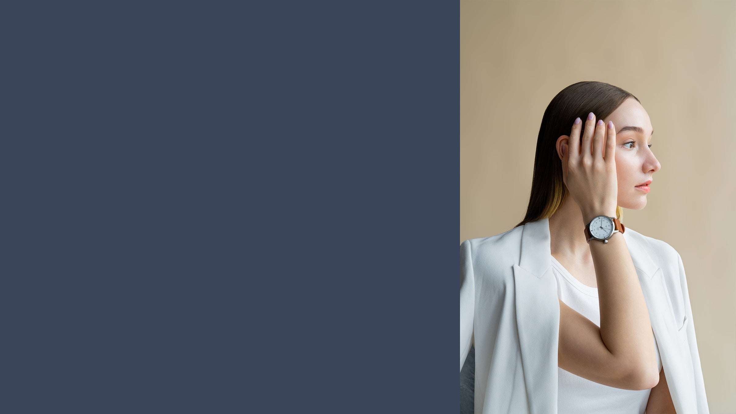 White dial Swiss Made quartz women watch V-Pioneer female watches with Brown Horween Leather Straps | Vstelle Watch