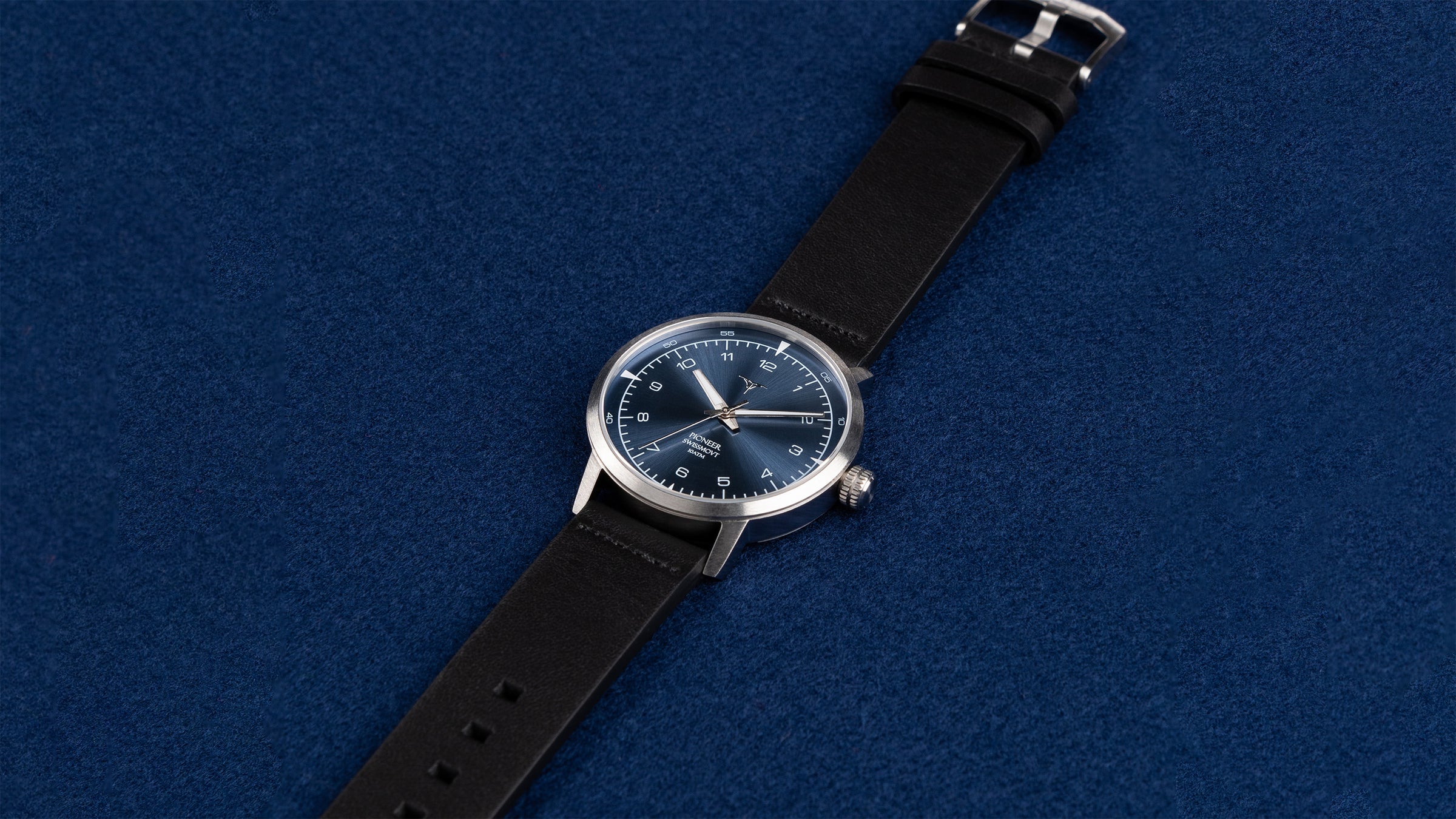 Sunray Blue Dial Watches V-Pioneer with Black leather straps | Vstelle Watch
