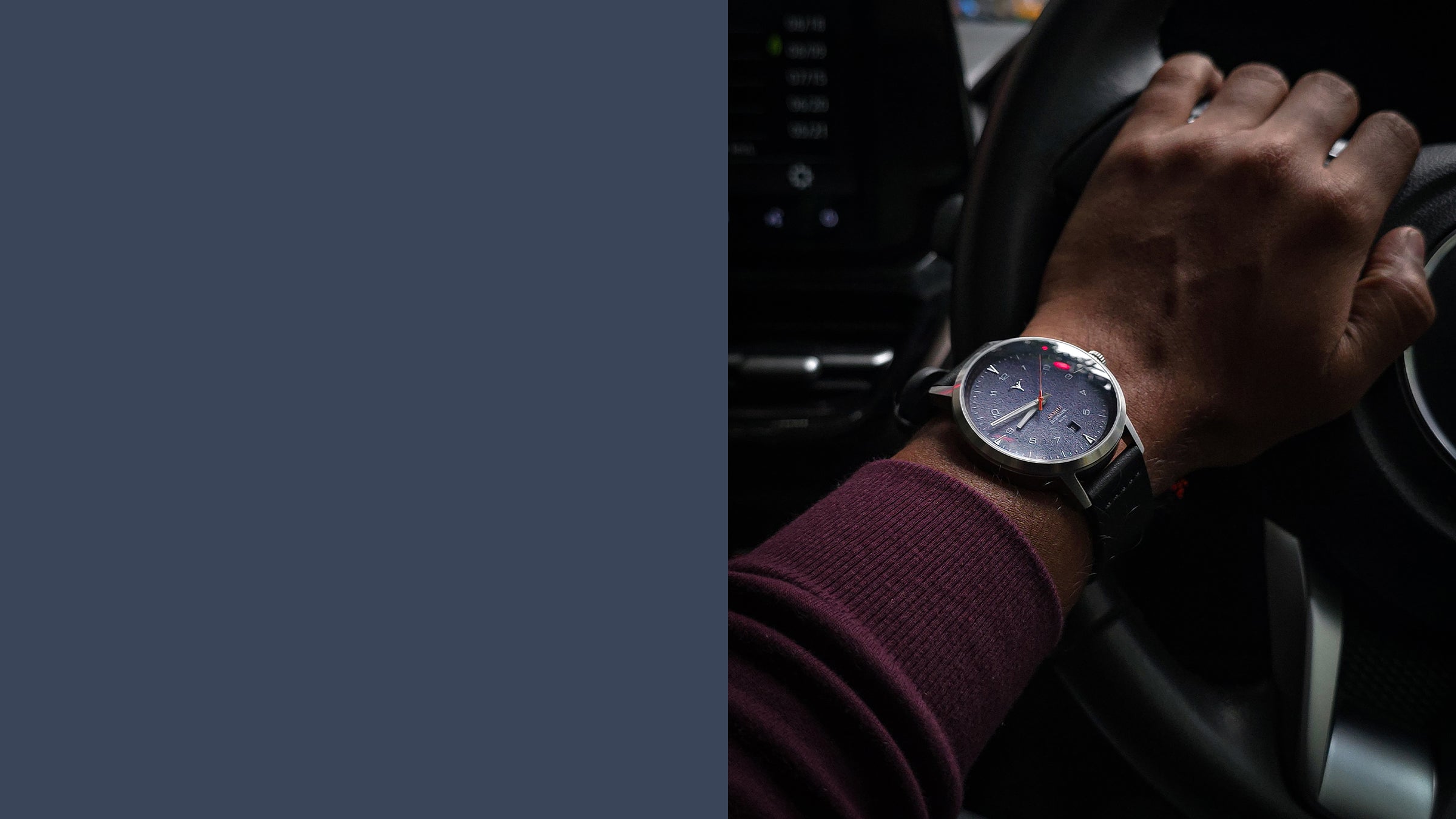 Blue dial automatic wristwatch V-Apostle for men with Black Horween Leather Straps | Vstelle Watch