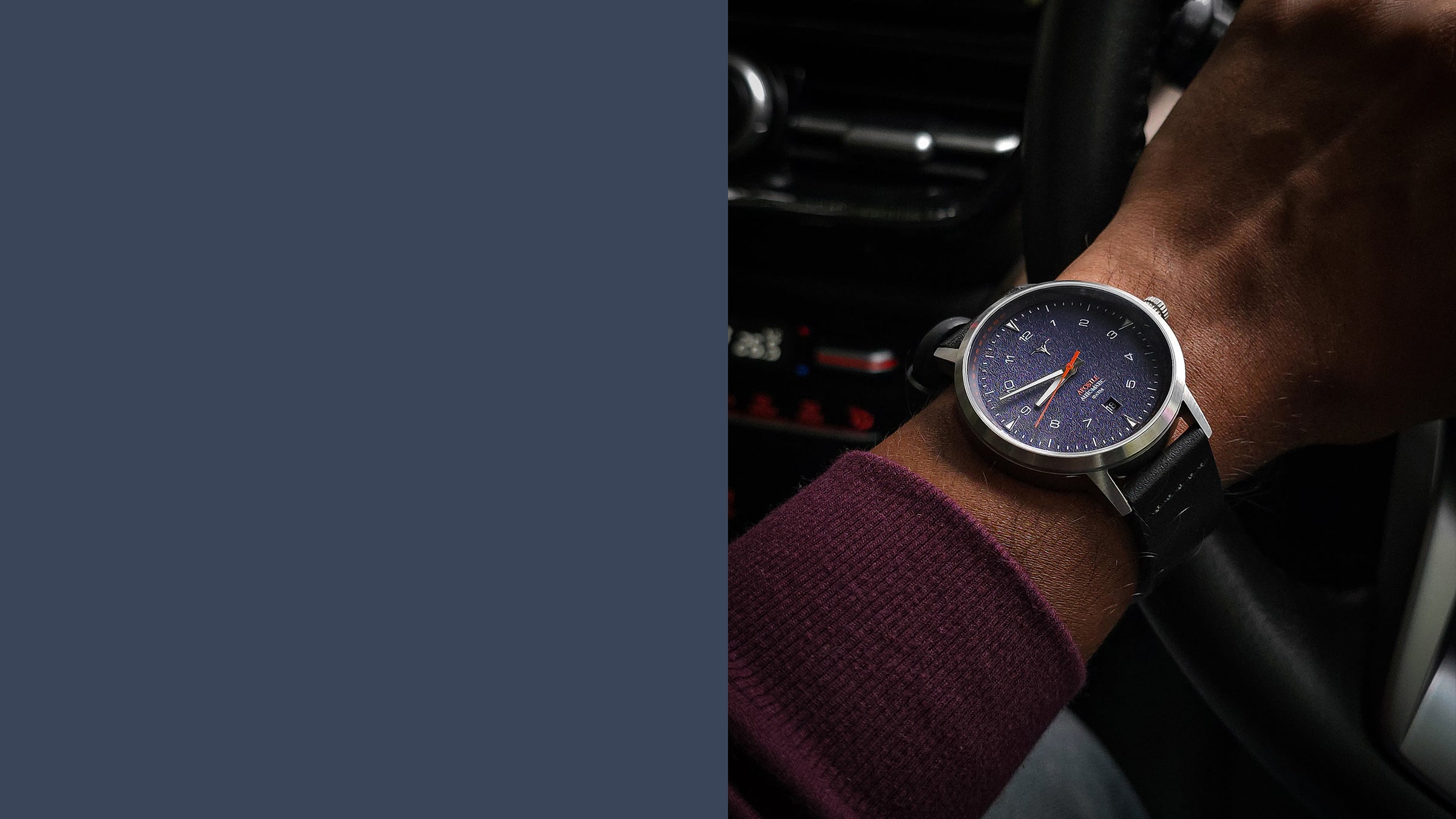 Blue dial automatic wristwatch V-Apostle for men with Black Horween Leather Straps | Vstelle Watch