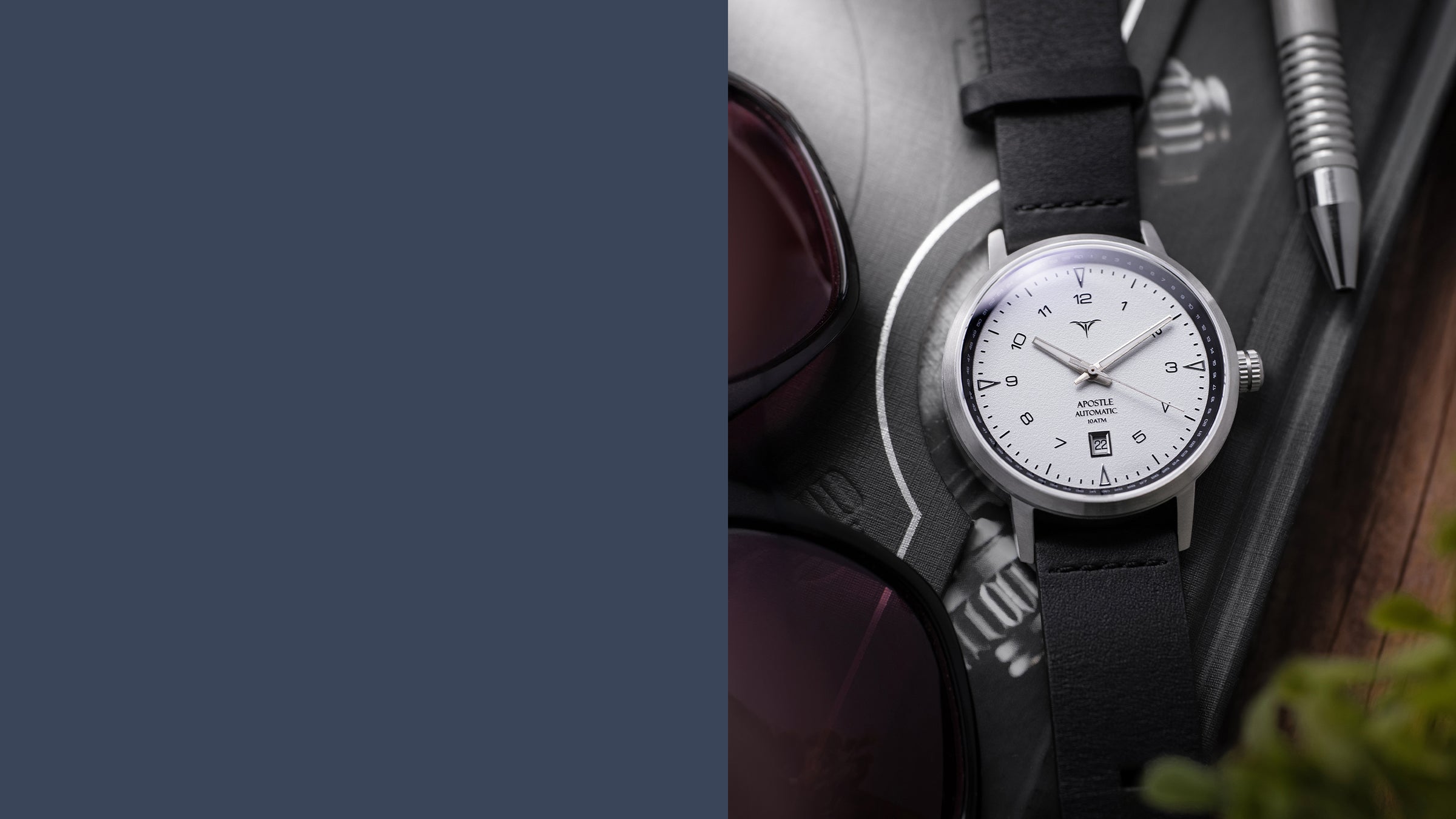 White dial automatic watches V-Apostle with Black Horween Leather Straps | Vstelle Watch