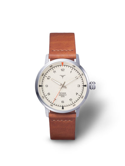 White dial Swiss Made quartz watches V-Pioneer with Brown Horween Leather Straps | Vstelle Watch