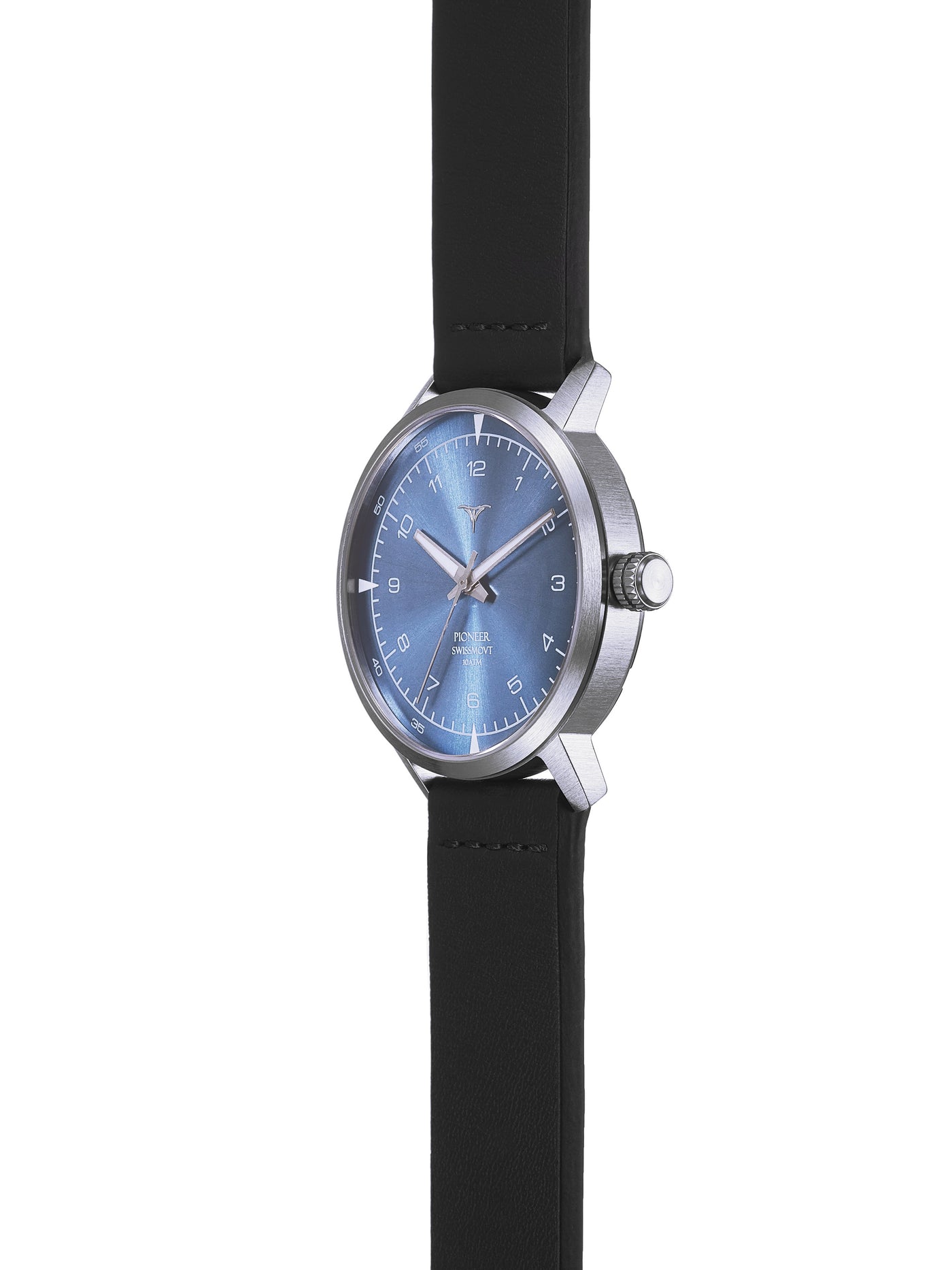 Sunray Blue dial Swiss Made quartz watches V-Pioneer with Black Horween Leather Straps | Vstelle Watch