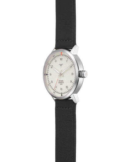White dial Swiss Made quartz watches V-Pioneer with Black Horween Leather Straps | Vstelle Watch