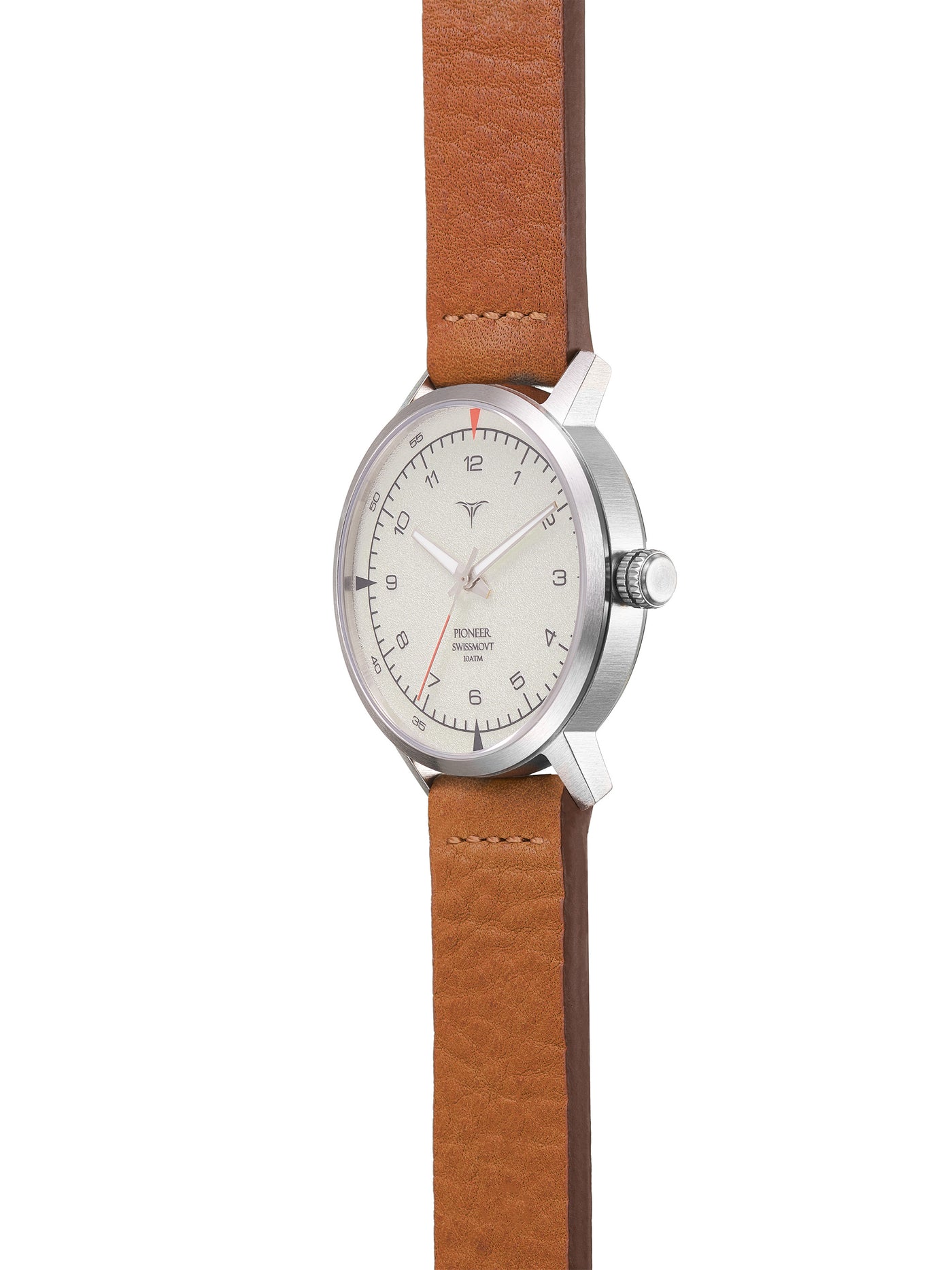 White dial Swiss Made quartz watches V-Pioneer with Brown Horween Leather Straps | Vstelle Watch