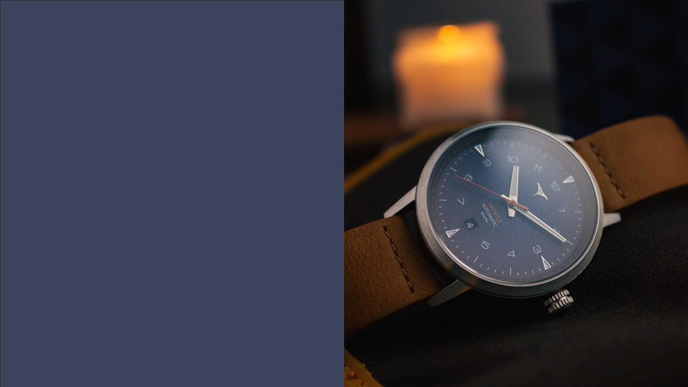 Blue dial automatic watches V-Apostle for men with Brown Horween Leather Straps | Vstelle Watch