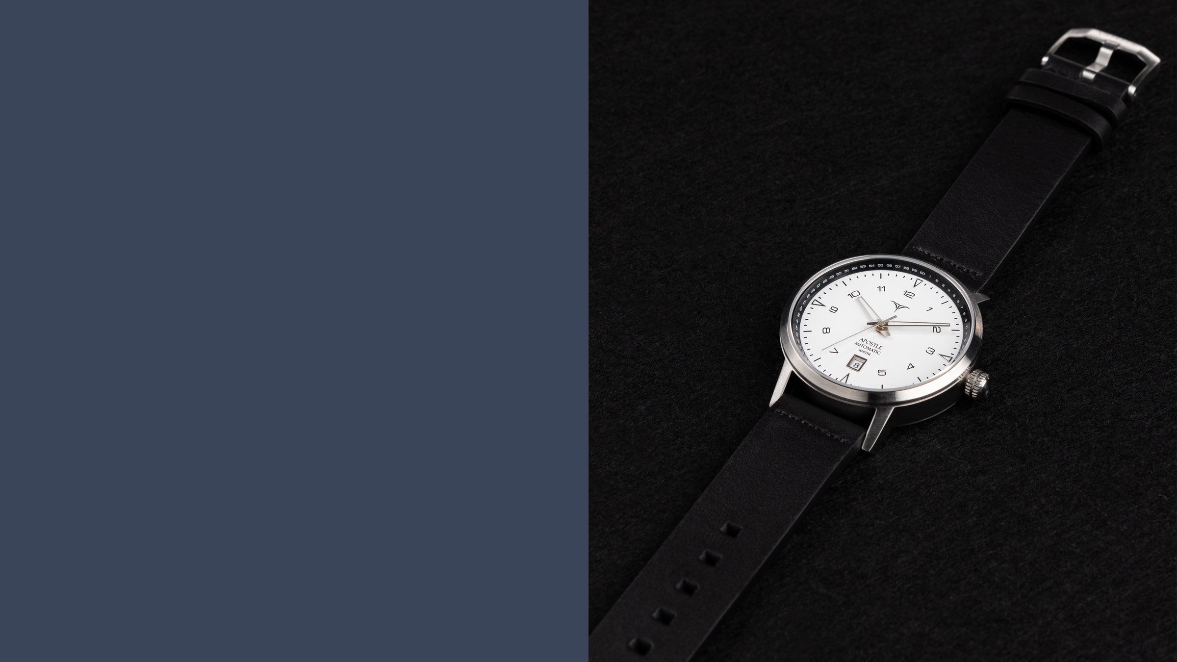 White dial automatic watches V-Apostle with Black Horween Leather Straps | Vstelle Watch